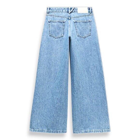 Zara high rise ligh blue extra wide leg palazzo jeans women's US 4 - Picture 3 of 11